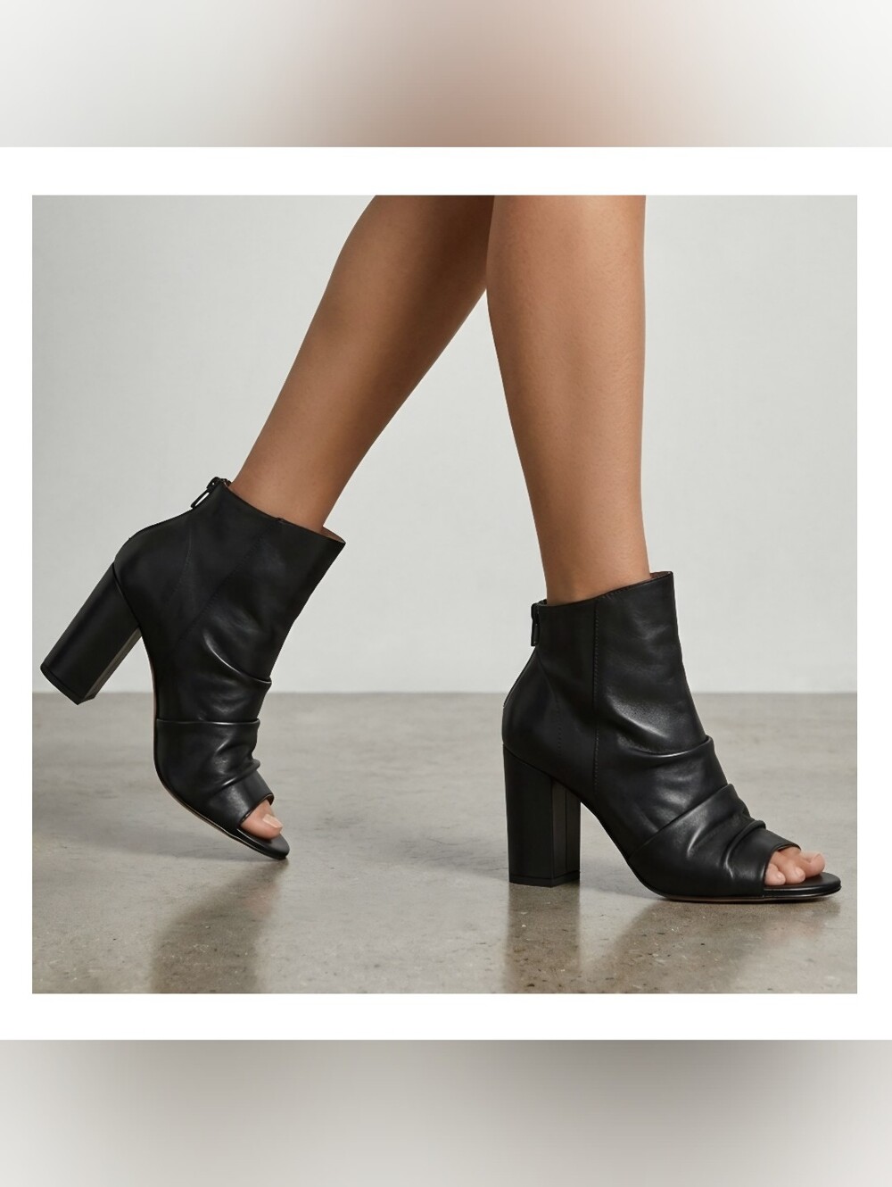 Genuine Leather Open Toe Block Heel Ankle Boots